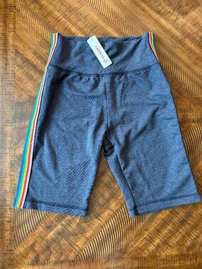 SUNDRY NWT Rainbow Trim Gray-Blue Bike Shorts size 1 (Small 4-6)